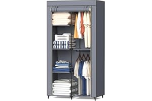 HODYANN Portable Closet, Wardrobe Closet with 6 Storage Shelves and 2 Hanging Rods, Non-Woven Fabric Cover, 34.6 x 17.7 x 66.