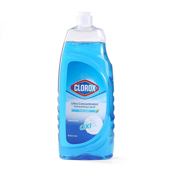 CLOROX ULTRA CONCENTRATED LIQUID DISH SOAP WITH OXI, FRESH SCENT – DISHWASHING DETERGENT, BLEACH-FREE FORMULA POWERS THROUGH GREASE, 40 FL OZ