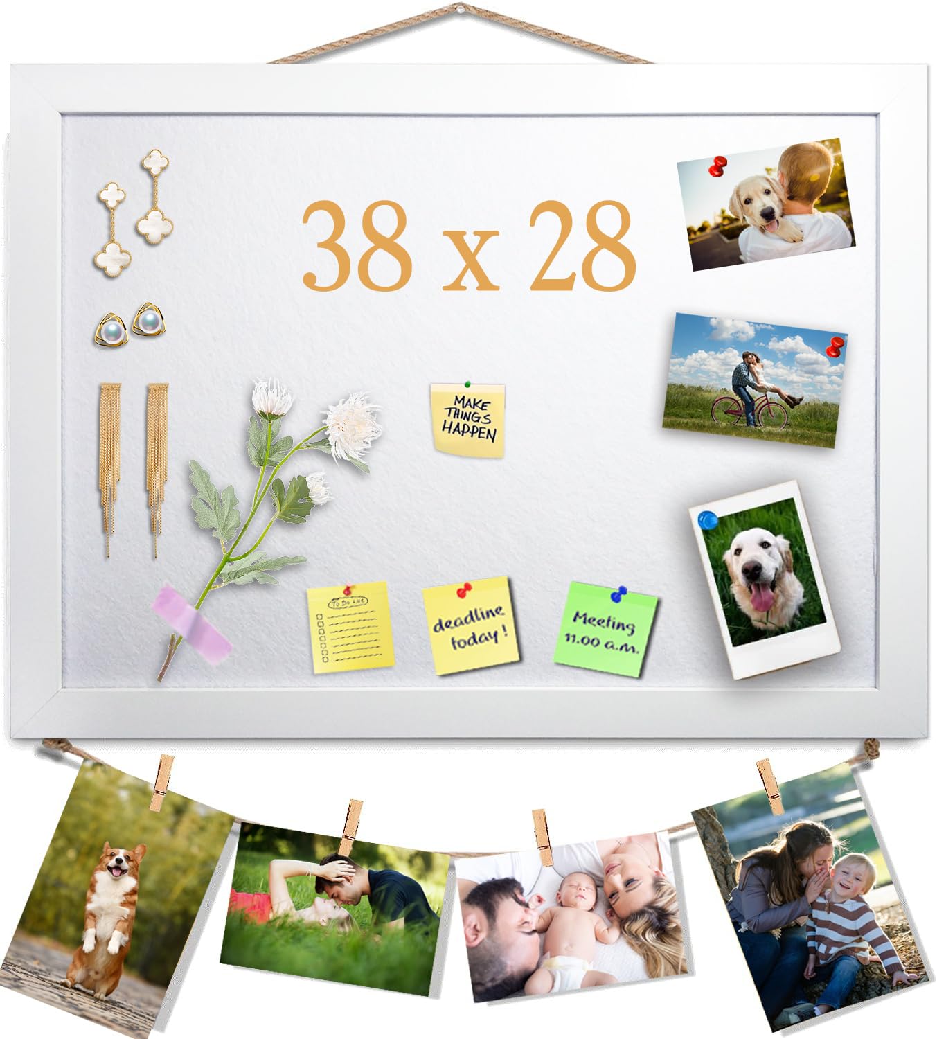 White Bulletin Board Cork Board with Felt, 38x28CM Small Display Pin Board Vision Board for Walls, Jewelry, Notes, Collection, Photos, Office, White Framed and Felt Board, 1pc, UK