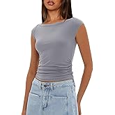 Darong Women's Summer Boat Neck Tops Cap Sleeve Slim Fitted Modal Basic Tee Trendy Casual Shirts