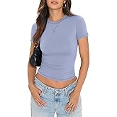 EasyGala Womens Double Lined Short Sleeve Crop Tops Basic Crew Neck Shirts Y2k Going Out Tops Semmer Clothes 2026
