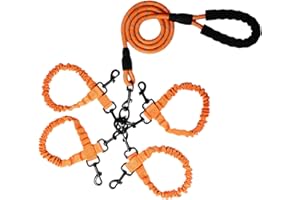 Y-ANNJYA Dog Double Leashes,Rope Bungee Four Leash with Padded Handle Removable for 4 Dogs,Tangle-Free, Padded Handles, 360° Swivel Control (Orange, 4 Way)