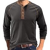 Mens Henley Shirts Long Sleeve Casual Button T-Shirts Cotton Basic Tee Shirts Slim Fit Raglan Sleeve Vintage T Shirts