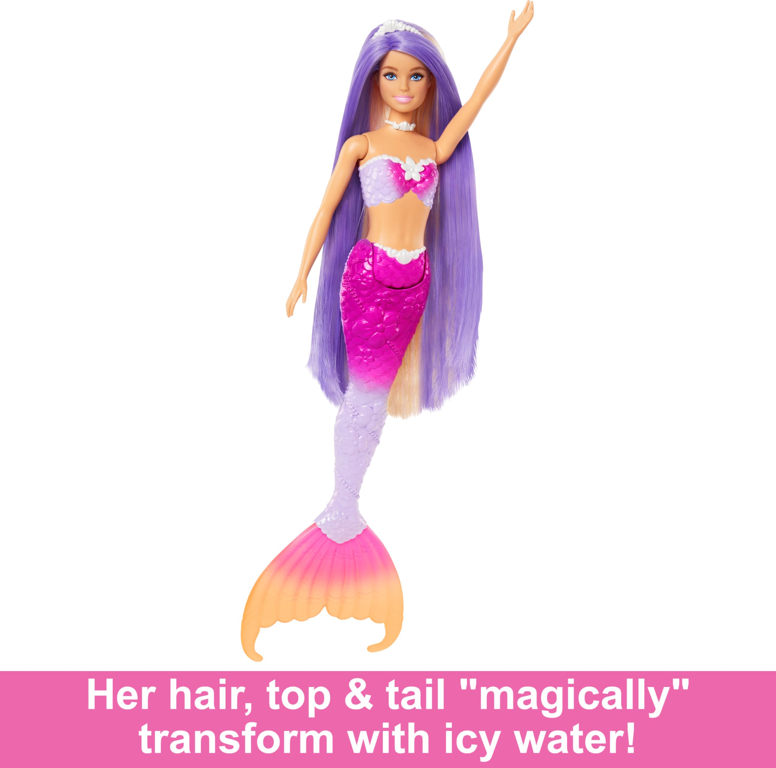 Barbie Mermaid Doll, “Malibu” with Pink Hair, Styling Accessories, Pet Dolphin and Water-Activated Color Change Feature (Amazon Exclusive)