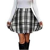 SweatyRocks Women's Plaid Mini Skirt High Waisted A Line Flared Casual Short Skirts