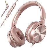 Cowyawn Over Ear Headphones Wired, Foldable 3.5mm Wired Headphones with Microphone, Volume Control, HD Stereo Sound, Lightweight Headphones for Adult/Teens/Chromebooks/Laptop/Computer/Tablets, Rose