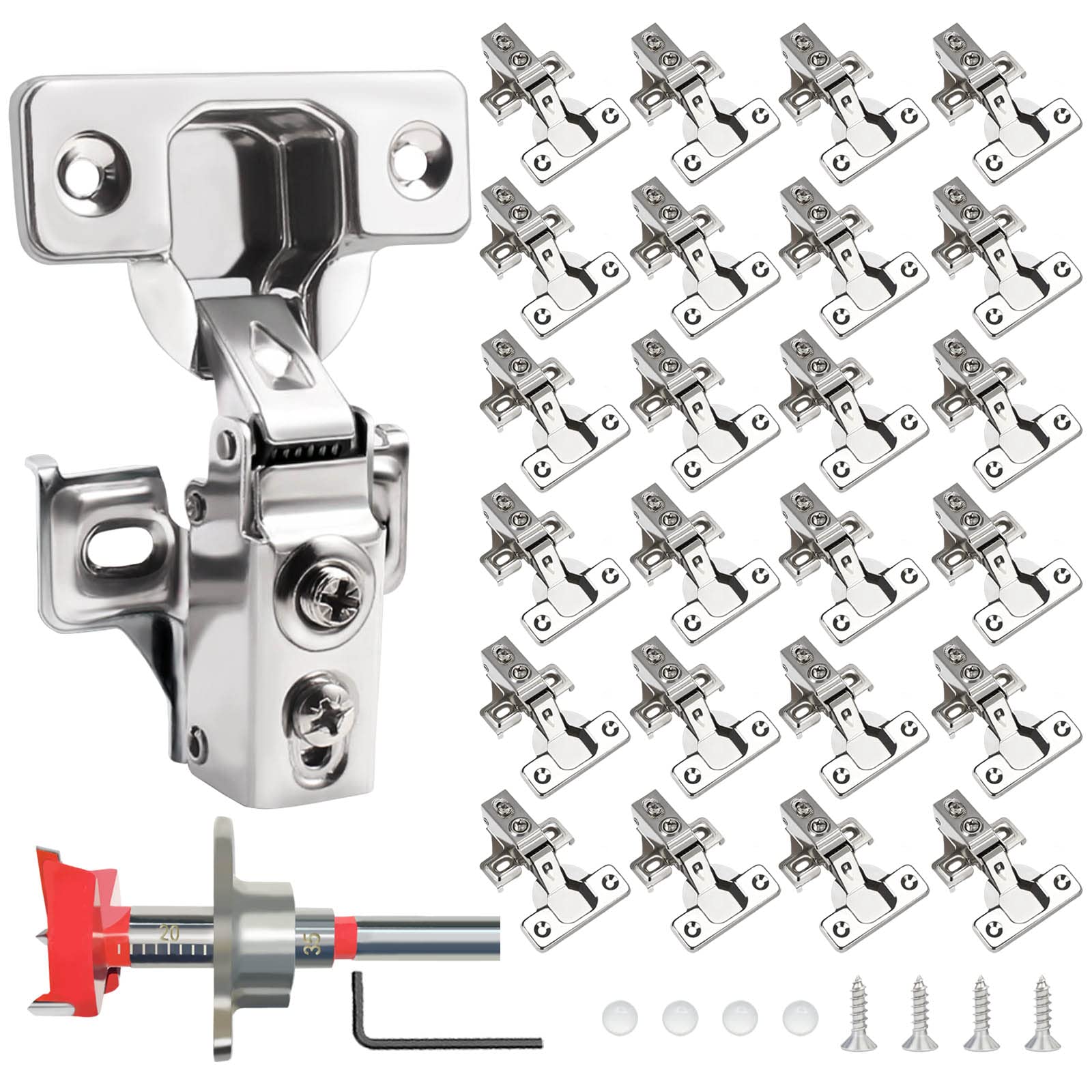 Photo 1 of ***MISSING PIECES*** 24 Pack 1/2 inch Overlay Soft Close Cabinet Door Hinges for Kitchen Cabinet Hinges Hidden Hinge Stainless Steel Concealed Kitchen Cabinet Hinge Self Closing Screw Holes Distance of Cup is 45 mm