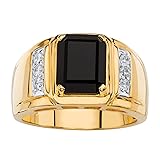 Men's Yellow Gold-plated Emerald Cut Natural Black