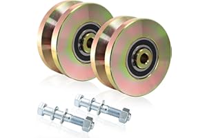 Goaste 2 Pack 4" Solid Slide V Groove Wheels, Heavy Duty Sliding Gate Casters, 1-3/4" Width Rolling Gate Wheels with Screw & Double Bearings for Industrial Machines Rail, Load Capacity 3300 Lbs