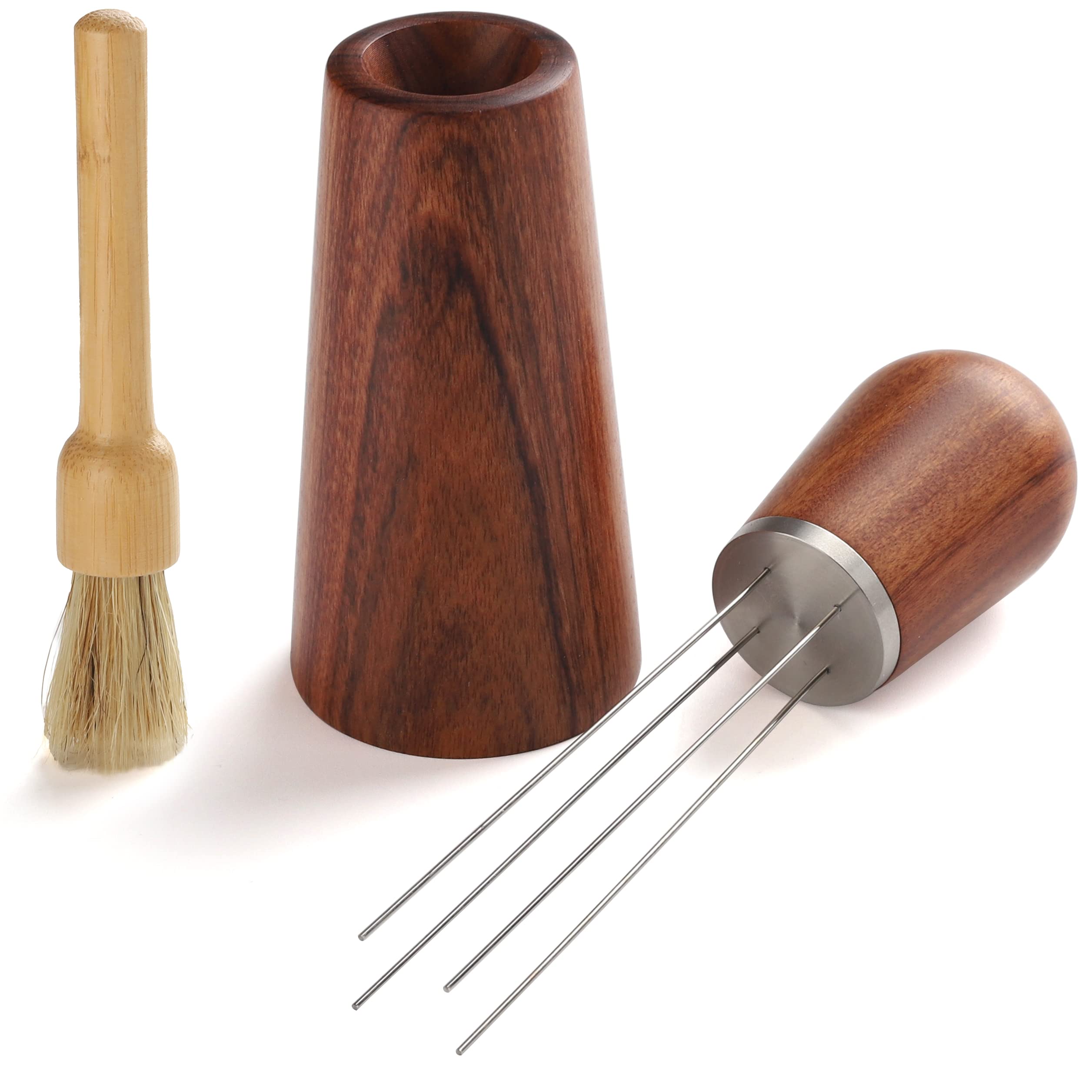 Espresso Coffee Stirrer Accessories Coffee Stirring Tool Natural Wood Handle and Needle Distributor with Base Stand for Coffee Bar
