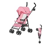 Dream On Me Rover Convenience Baby Stroller – Lightweight & Compact Travel Umbrella Stroller, Quick One-Hand Fold, Lockable Rear Wheels, Adjustable Canopy, 3-Point Safety Harness & Cup Holder - Pink