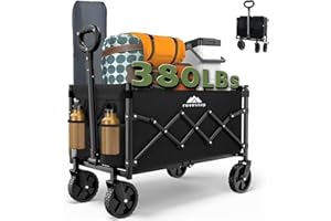 RoveStep Max Collapsible Folding Wagon - Heavy Duty Utility Cart, 65L Capacity, 380 lbs Load, All-Terrain Wheels, Compact Fold for Camping, Garden, Beach, Shopping (Black)