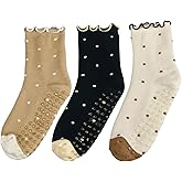 ERMO NKES Warm Thickened Yoga Socks for Women - Cute Polka Dot Design, Non-Slip Pilates Socks, 3 Pairs - US Size 5-9