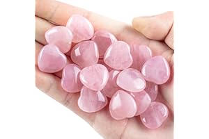 UFEEL 30 PCS Heart Rose Quartz Crystals, Natural Polished Rose Quartz Stone, Heart Love Carved Healing Crystal Stone Worry Stone