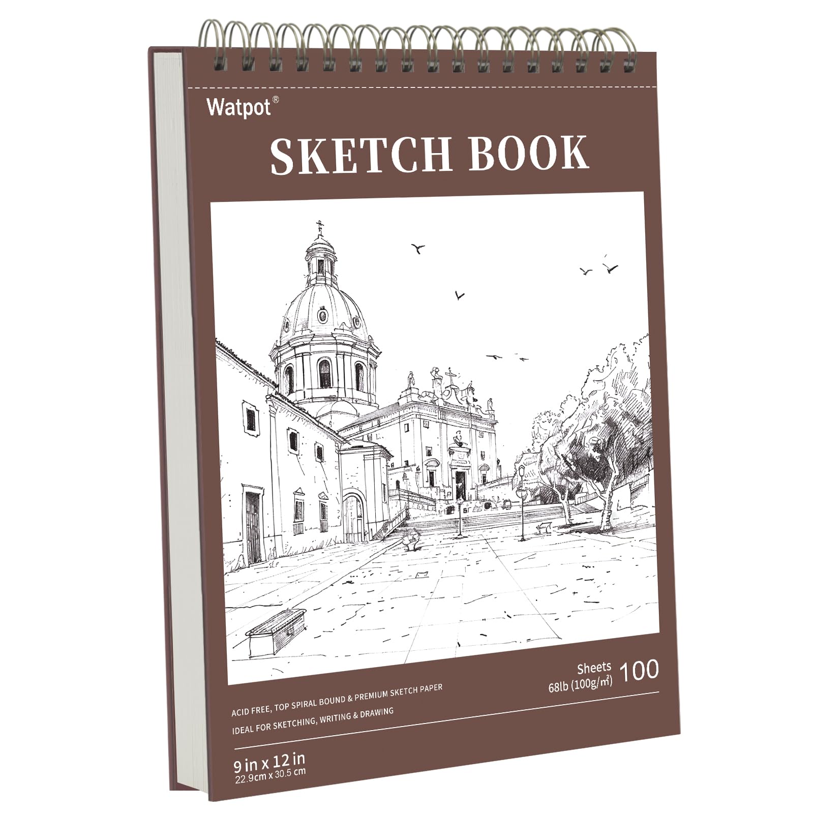 Photo 1 of 9" x 12" Hard Cover Sketch Book, Top Spiral Bound Sketch Pad, 100 Sheets 68lb/100gsm Drawing Paper, 1 Pack