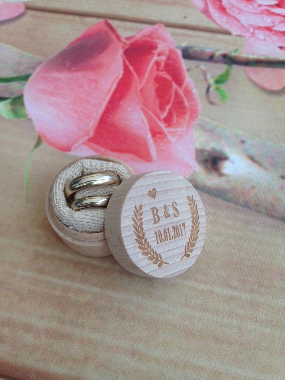 Small Wooden Milk Teeth Box Rounded Wedding Ring Box Personalised Name Wedding