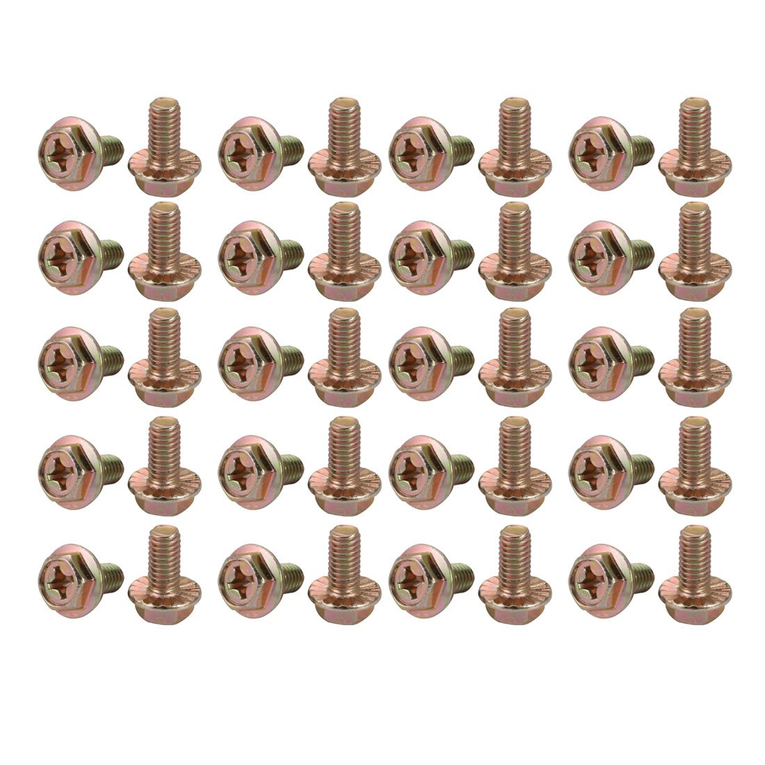 Sourcingmap 40Pcs M6x12mm Yellow Zinc Plated 4.8 Grade Phillips Drive Serrated Flange Hex Head Bolt