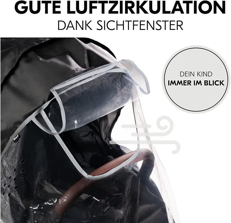 Universal Kinderwagen Regenschutz 91 x 92 x 85 cm mit Reflektierender Umrandung, Kontakt & Belüftungs Fenster, Einfache Klettverschluss Befestigung am Kinderbuggy Sitz (Transparent)