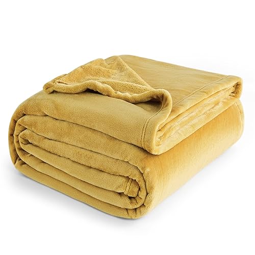 Bedsure Fleece Blanket for Bed - Soft Cosy Fluffy Throw Blankets, Warm Large Throws for Audlts, Mustard, 220x240 cm