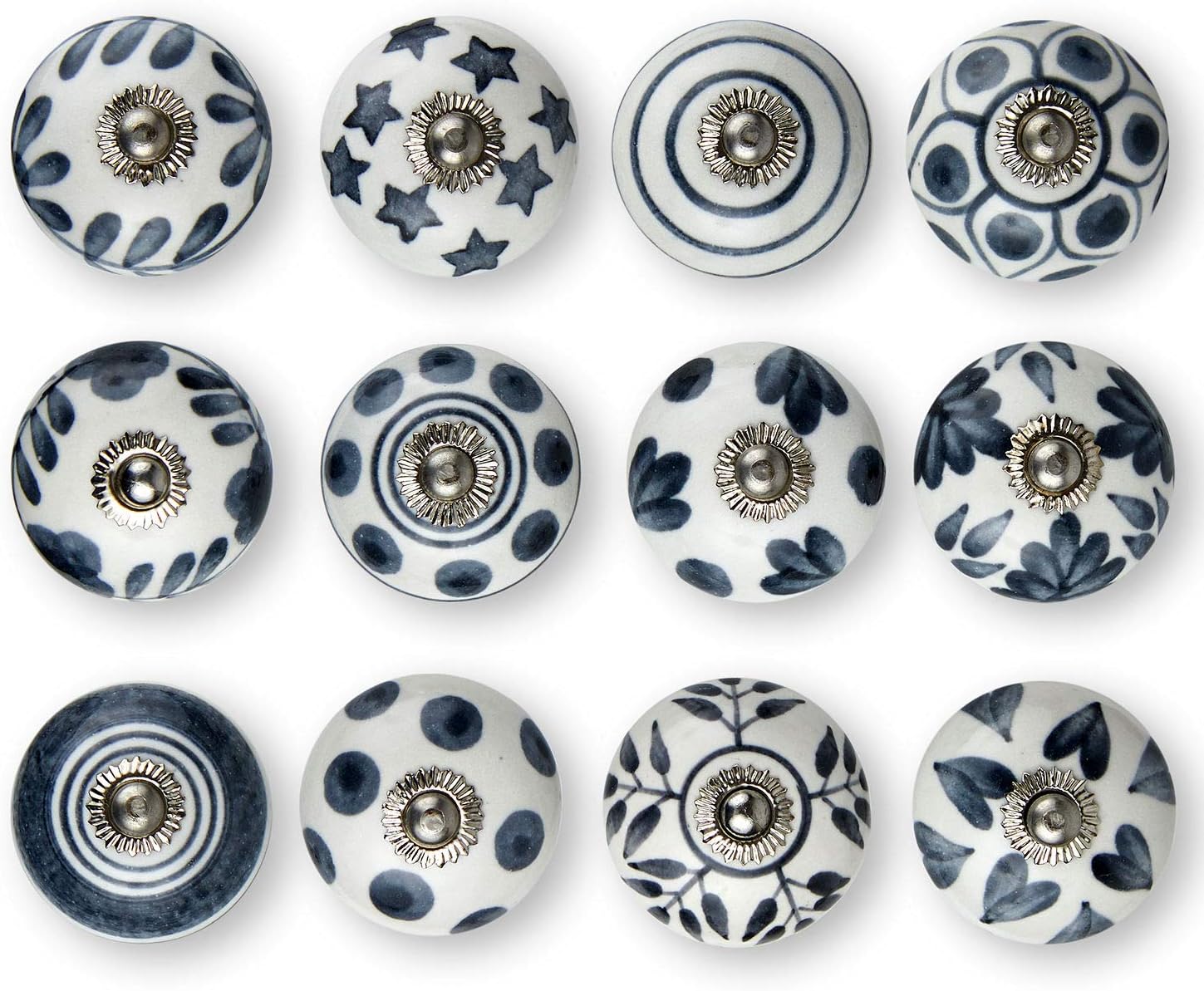 Set of 12 Handmade Ceramic Knobs, Grey, Standard