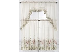 Diamond Home Linens 3PC Printed Kitchen Curtain Tiers and Swag Valance 36" Long Set (Beige/Rooster)