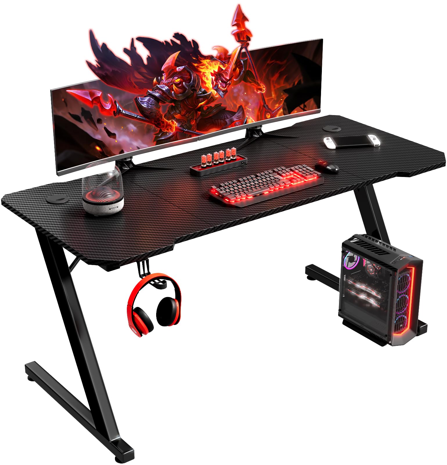 Homall Gaming Desk 120 x 60 cm PC Computer Desk Z Shaped Computer Table PC Gaming Table Gamer Desk for Home Office, Desk with Headphone Hook, Black