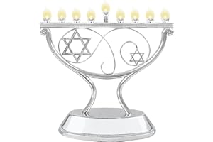 Ner Mitzvah LED Electric Hanukkah Menorah, LED Traditional Whimsical Channukah Menorah Electric, Battery or USB Powered and Cord Included, Silver