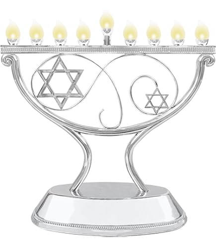 Zion Judaica Menorah électronique Hanoukka Bleu Alimenté Par Piles Ou Câble USB De 1,2 M Inclus Bougeoir Sans Flamme Hanoukka Ampoules électriques LED Décoration Chanoukkia