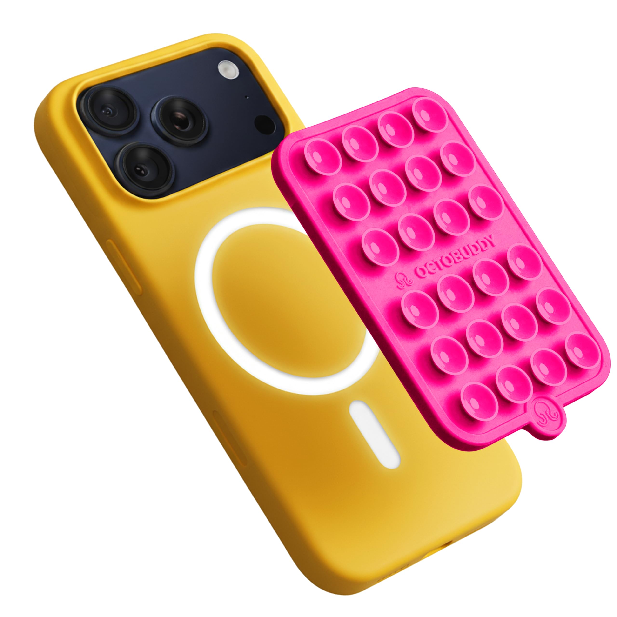 OCTOBUDDY Magnet - Dual Magnetic & Suction Phone Mount - Magnetic-Compatible Silicone Mobile Holder - Hands-Free Selfies & Videos - Content Creator Accessory - 2.6″ x 3.9″, Hot Pink
