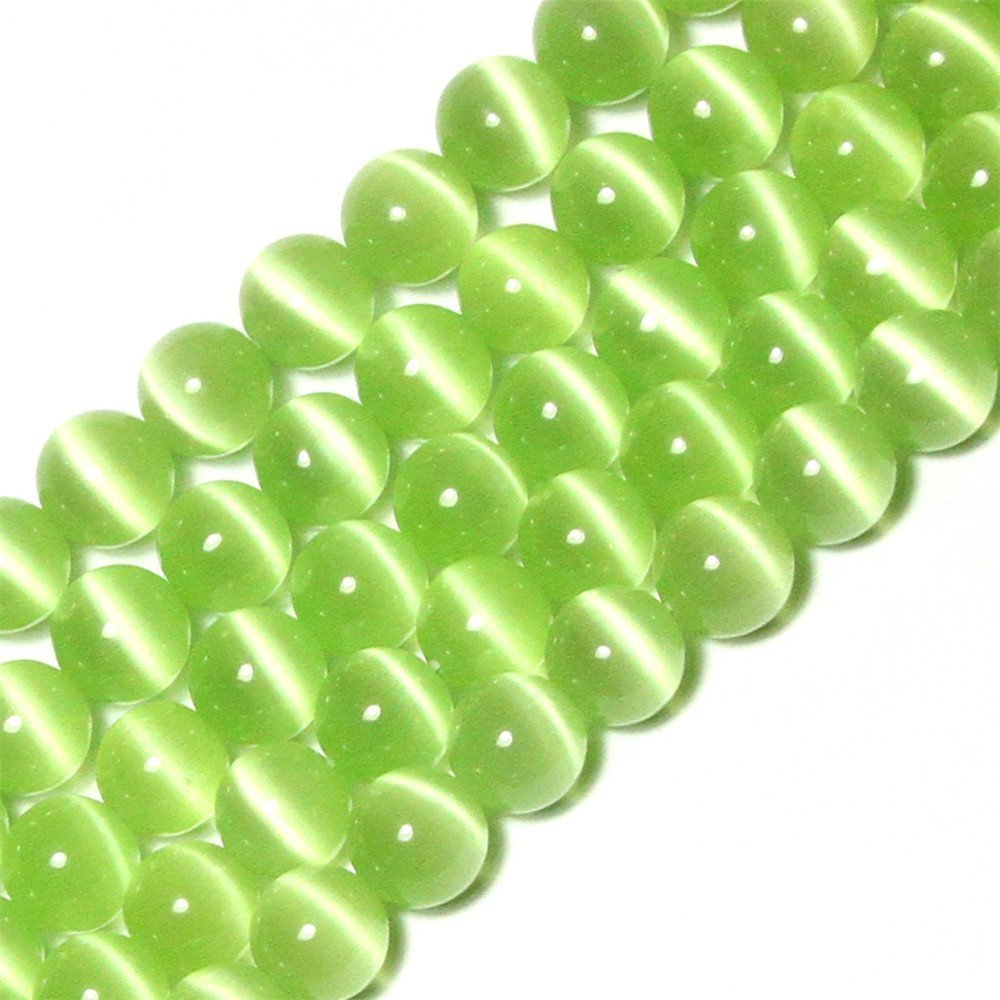 8mm Light Green Cat Eye Beads Round Semi Precious Gemstone Loose Beads for Jewelry Making (47-50pcs/strand) — image 1