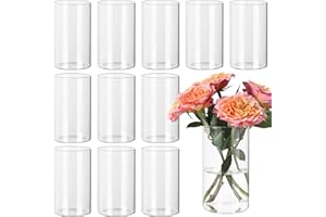 SUPMIND 12pcs Clear Cylinder Vases for Centerpieces, Glass Flower Vases for Wedding Decorations and Home Decor, 6 Inch Glass Hurricane Candle Holder for Table Shelf