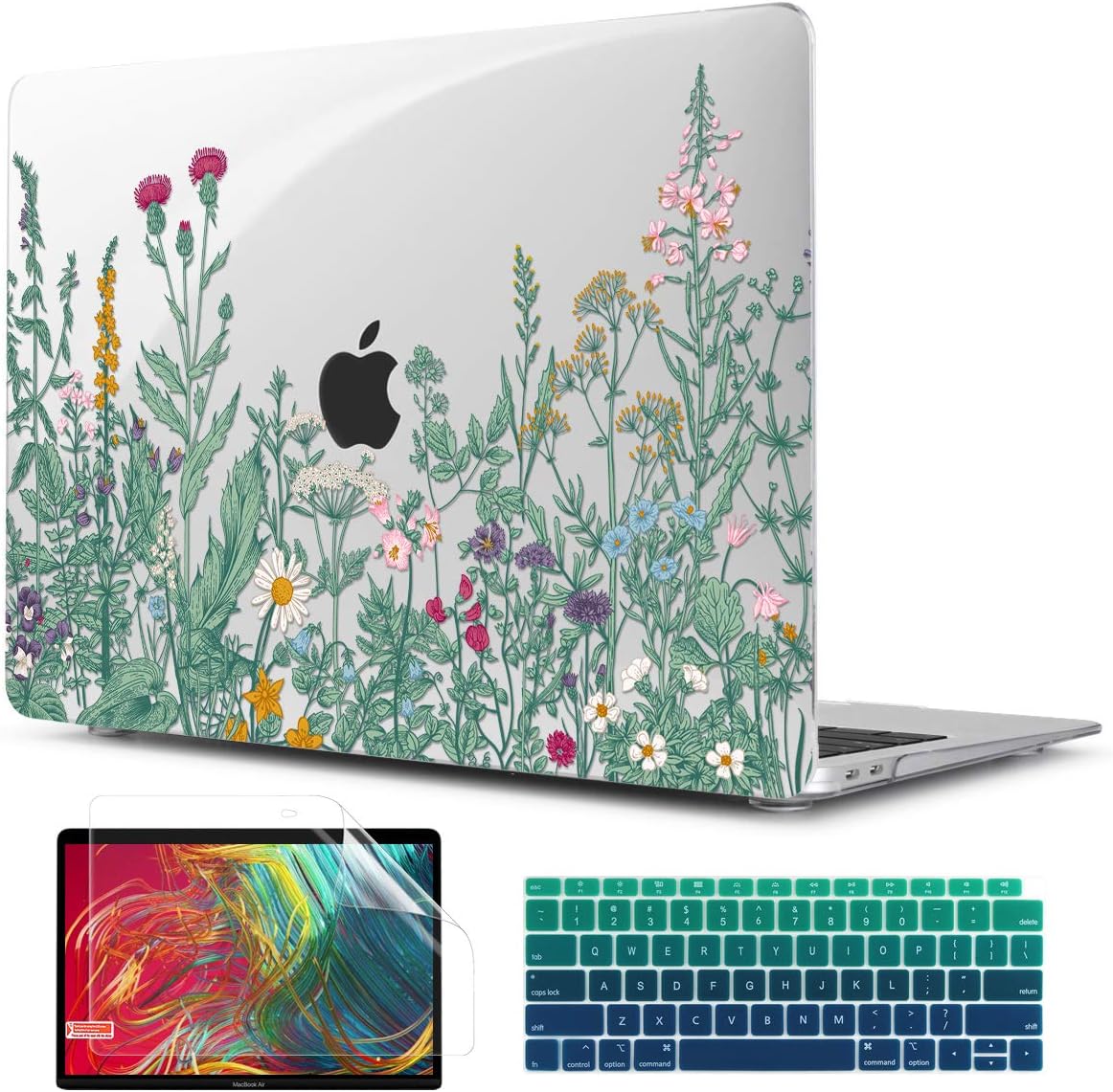 TwoL Botanical Illustration Engraving Style Hrad Shell Case Cover and Keyboard Skin Screen Protector for New MacBook Air 13 inch 2018-2020 Model A1932 A2179 with Retina Display