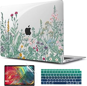 TwoL Botanical Illustration Engraving Style Hrad Shell Case Cover and Keyboard Skin Screen Protector for New MacBook Air 13 inch 2018-2020 Model A1932 A2179 with Retina Display