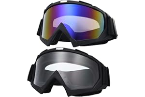 BROYEUR 2 Pack Motorcycle Goggles, Dirt Bike Goggles, Riding/ATV/Ski Motion Goggles ，for Adults Men Women Youth Kids
