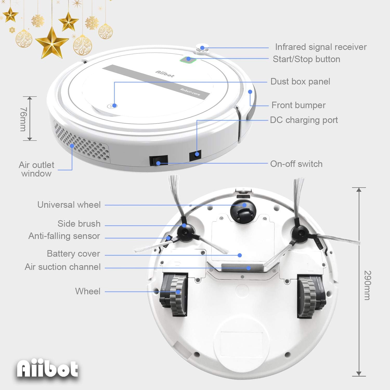 Energy Class A+++ blackT289 Aiibot Robotic Vacuum Cleaner,Self