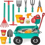 deAO Children's Gardening Sets Toddler Tools 3 12 Kids Wheelbarrow Wagon Green view 7