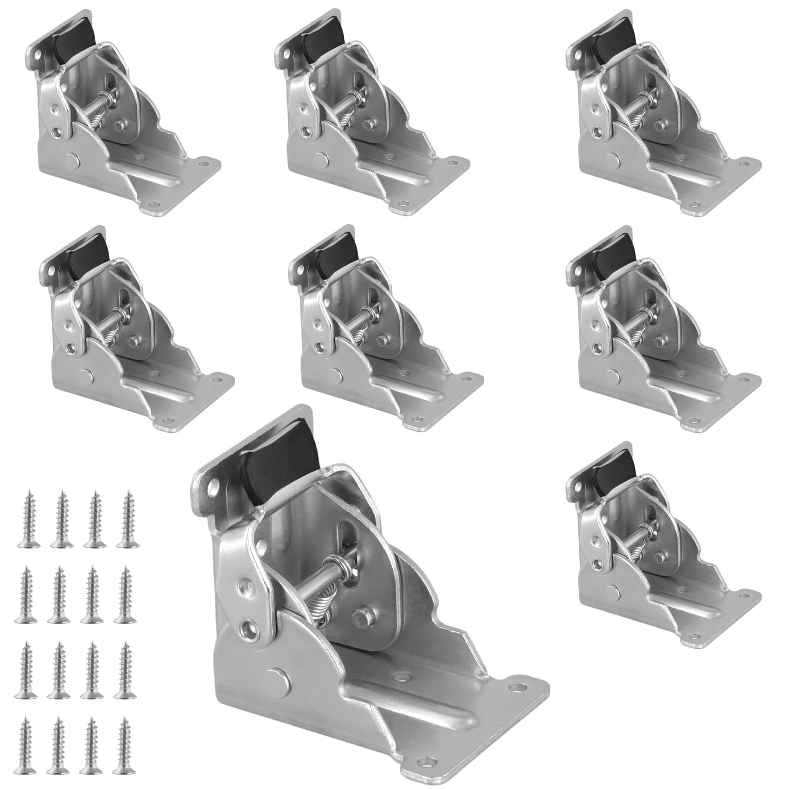 TAICHEUT 8 PCS Folding Self Lock Hinges Brackets, 90 Degree Collapsible Lock Extension Table Hinge with Screws,Foldable Hinge Hardware for Table Legs Furniture,Silver