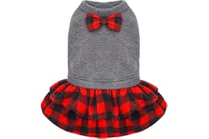 cyeollo Dog Dress Christmas Dresses for Small Dogs Flannel Warm Thermal Winter Pet New Year Girl Dog Clothes Outfit Apparel