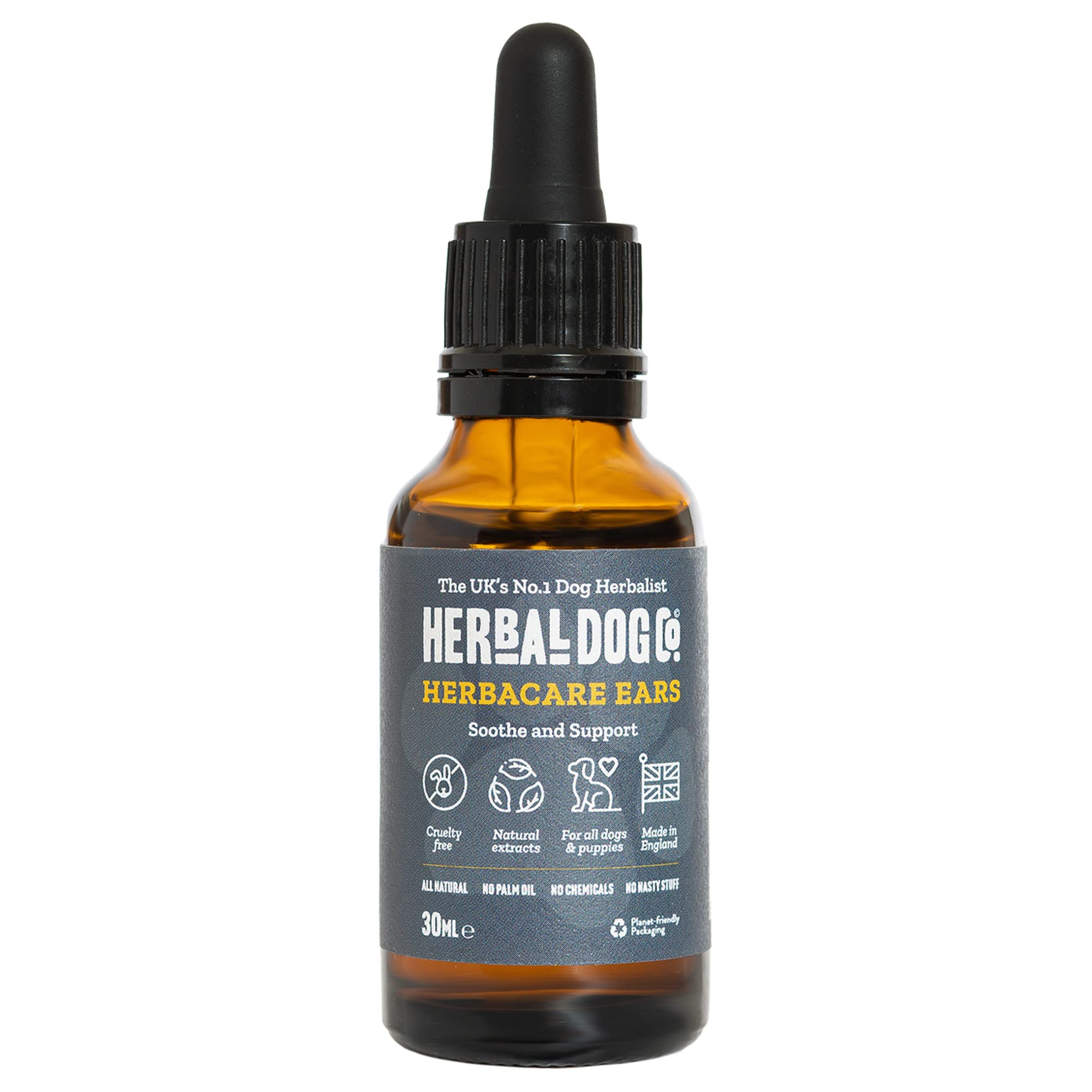 Herbal Dog Co Natural Dog Ear Drops, 30ml - Itchy Ears Tonic for Dogs & Puppies - Cleans Ears, Stops Scratching - All-Natural, Vegan, Made in UK