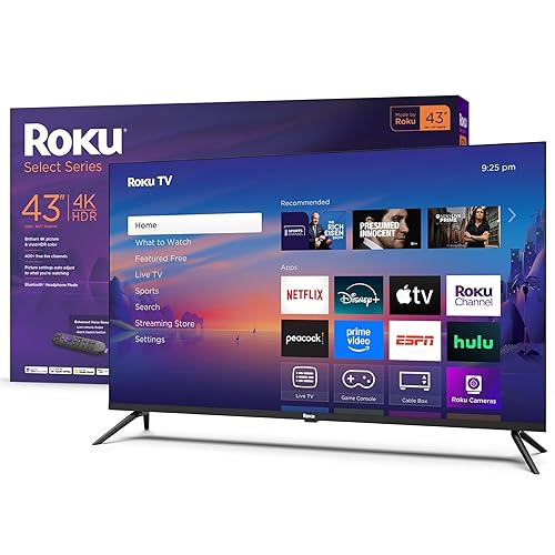 Roku Smart TV 2025 – 43-Inch Select Series, 4K HDR TV – RokuTV with Enhanced Voice Remote – Flat Screen LED Television with Wi-Fi for Streaming Live Local News, Sports, Family Entertainment