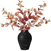 Janinka 33.5" Thanksgiving Stems for Vases Fall Artificial Leaves Decor Thanksgiving Silk Eucalyptus Stems Autumn Fake Greenery Branches for Mantel Farmhouse Table Centerpiece, 3 Pcs(Autumn Red)