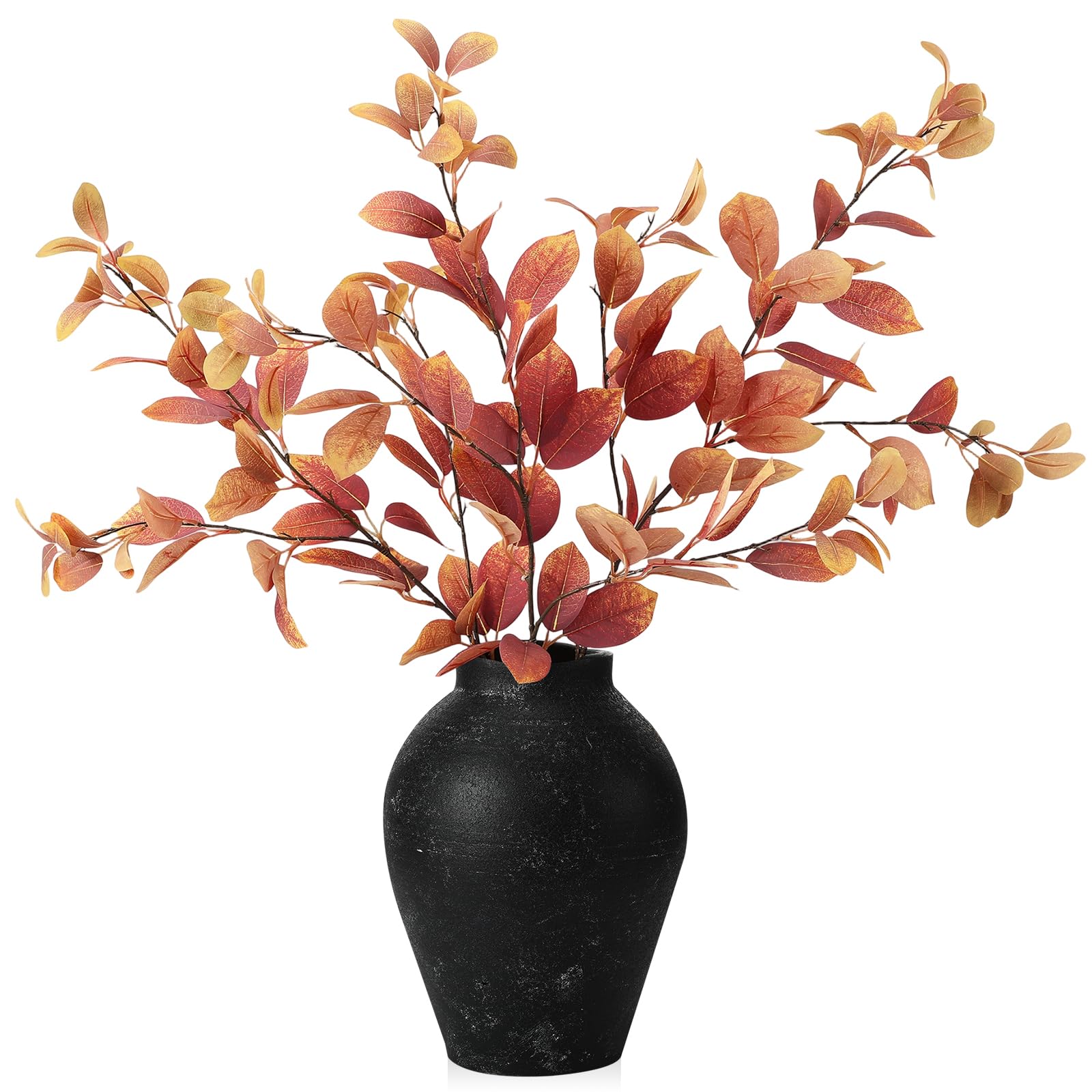 Photo 1 of Janinka 33.5" Fall Leaves Stems for Vases Artificial Fall Silk Eucalyptus Stems Autumn Fake Greenery Branches for Mantel Farmhouse Thanksgiving Halloween Table Centerpiece Decor 3 Pcs(Autumn Red)