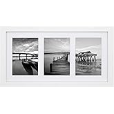 Golden State Art, Display (3) 5x7 Pictures, 9x18 White Photo Wood Collage Frame with White Mat & Real Glass (White)