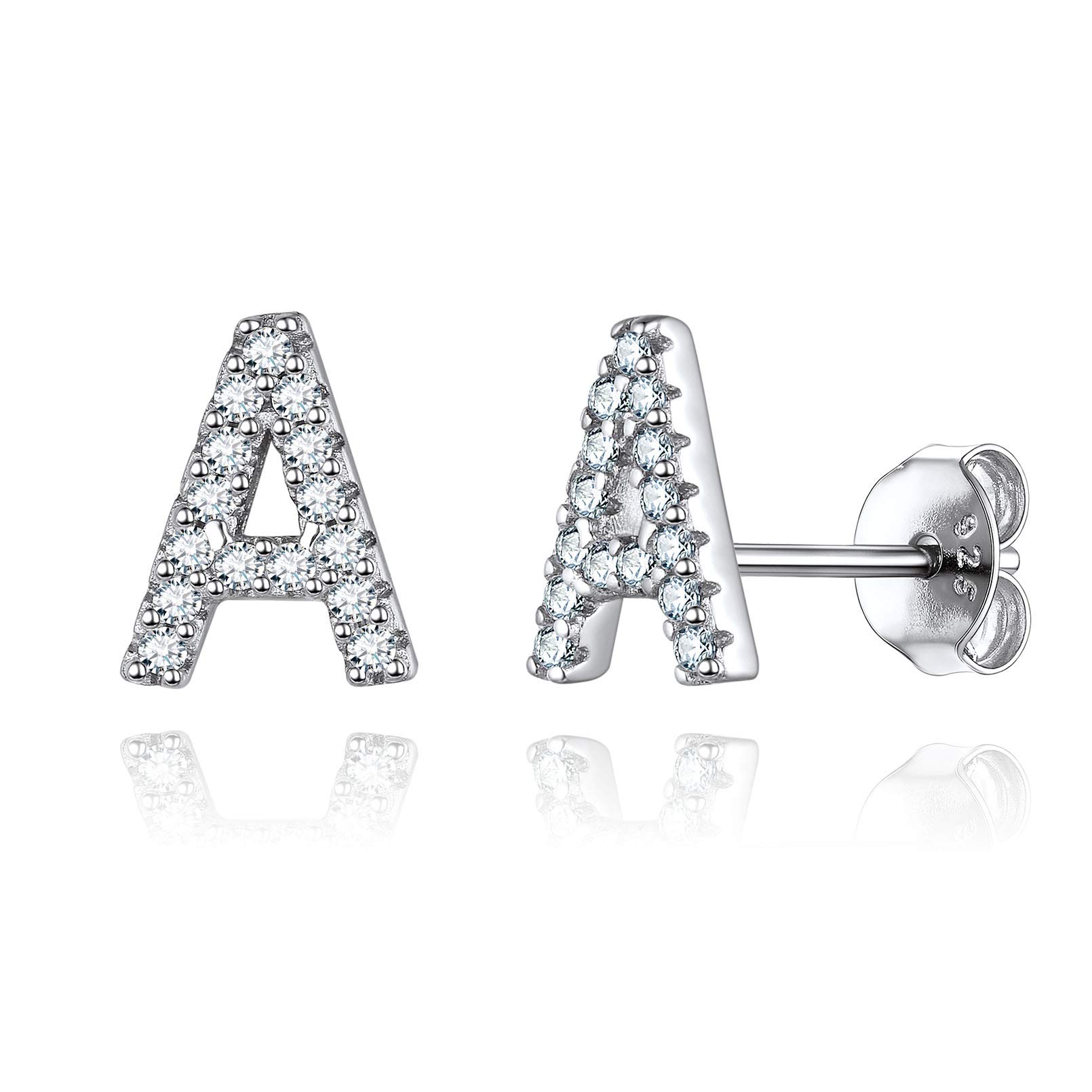 ChicSilver Sterling Silver CZ Initial Stud Earrings for Women Letter S Earring Fits Sensitive Ears Alphabet Jewelry