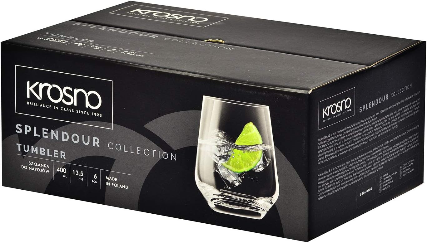 Krosno Water Drinking Glasses Tumbler Set Trend for Home, Transparent, Water 400ml (Set of 6) - Image 5