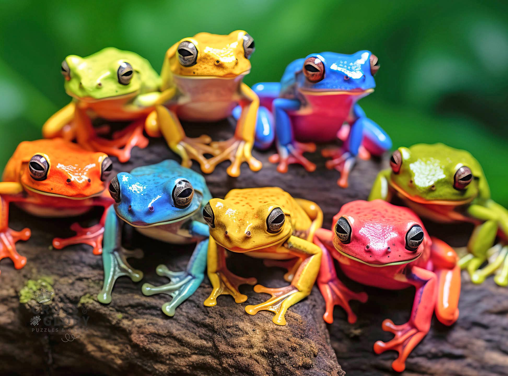 Cross & Glory - Rainbow Ribbit: Frog Ensemble - 1000 Piece Jigsaw Puzzle for Adults | Vibrant Puzzle | Premium Quality | Unique Artwork