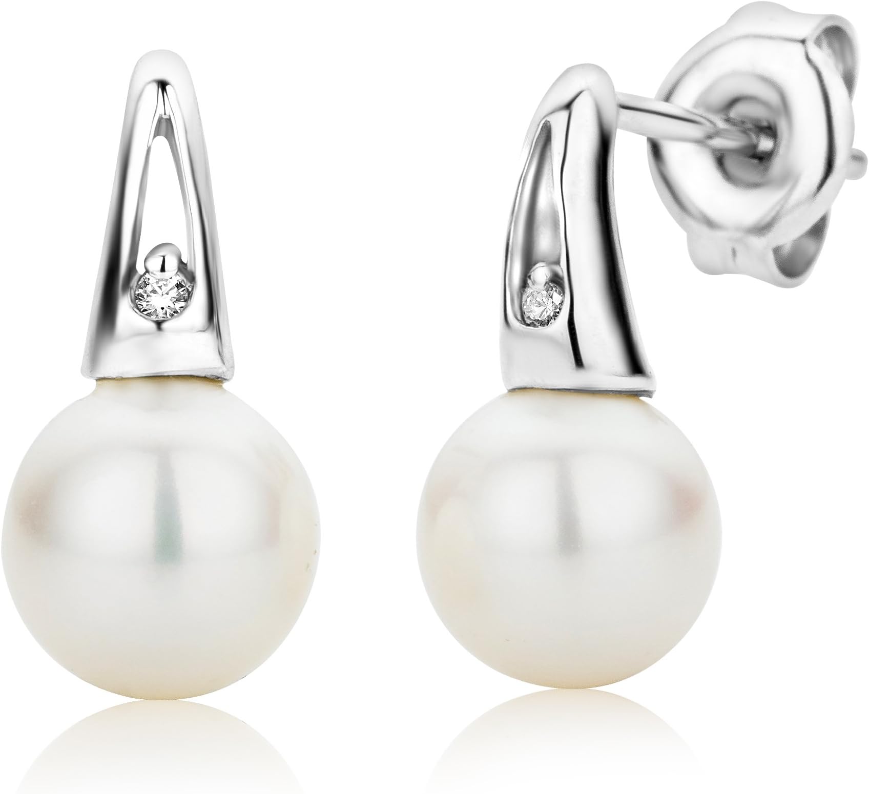 MIOREFreshwater Pearl and Diamond 9 ct White Gold Drop Earrings