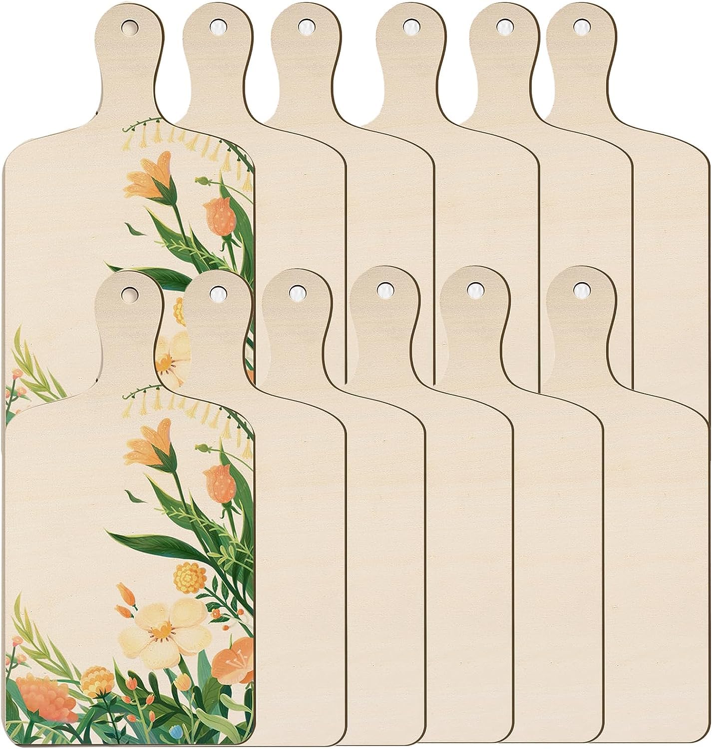 Nvanvmm 20pcs Wooden Mini Cutting Board with Handle Unfinished Wood Craft Mini Charcuterie Boards Paddle Blank Small Chopping Board for DIY Kitchen Decor Summer Party Supply 24 * 9cm (12, M), -289