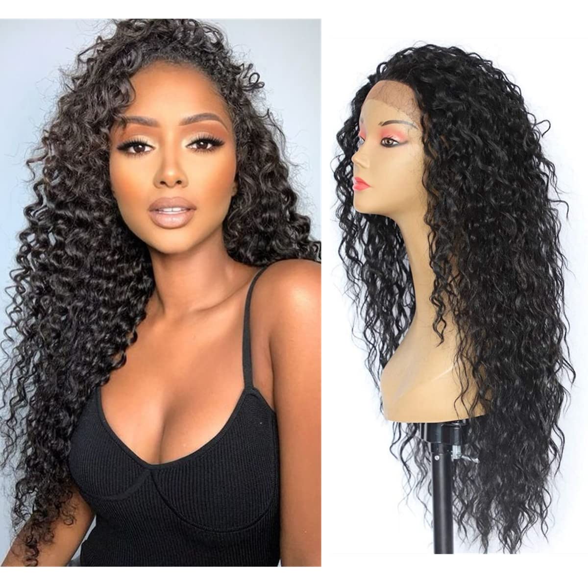 Sapphirewigs Curly Black Lace Front Wig Synthetic Wigs for Women Curly Wigs 13x3 Daily Wear Party Christmas Halloween Heat Resistant 26 inch