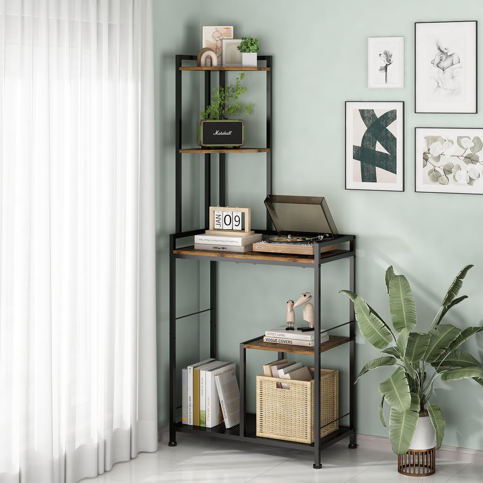 Photo 1 of GILLAS 5 Tier Corner Shelf Stand, Freestanding Corner Shelf Unit Bookshelf, Corner Table with Shelf, Tall Storage Organizer Rack for Living Room, Bedroom, Office. Small Space, Metal